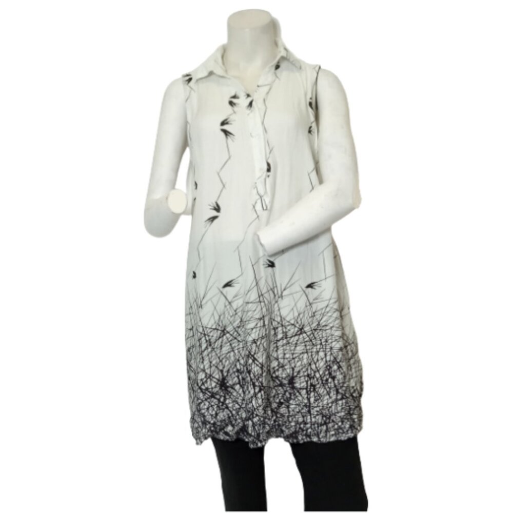 Women Black/White Abstract Sleeveless Dress